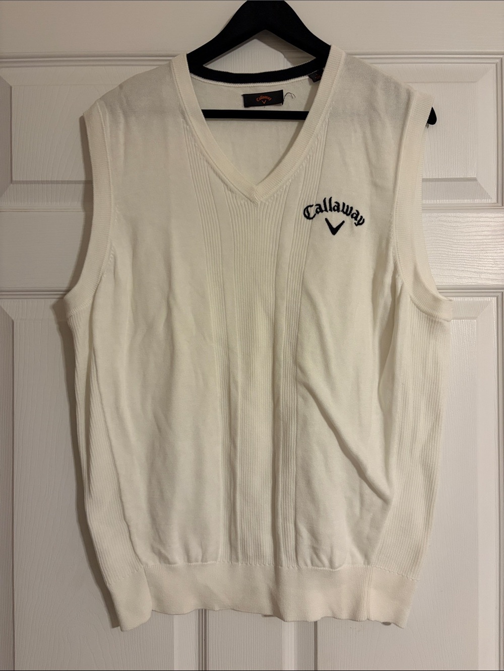 Callaway Golf Men's V-Neck Sweater Vest White Ribbed Knit